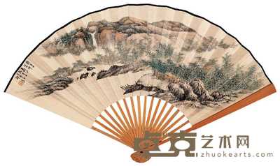 郑际宣 戊午（1978年）作 竹溪草堂图并行书 成扇 